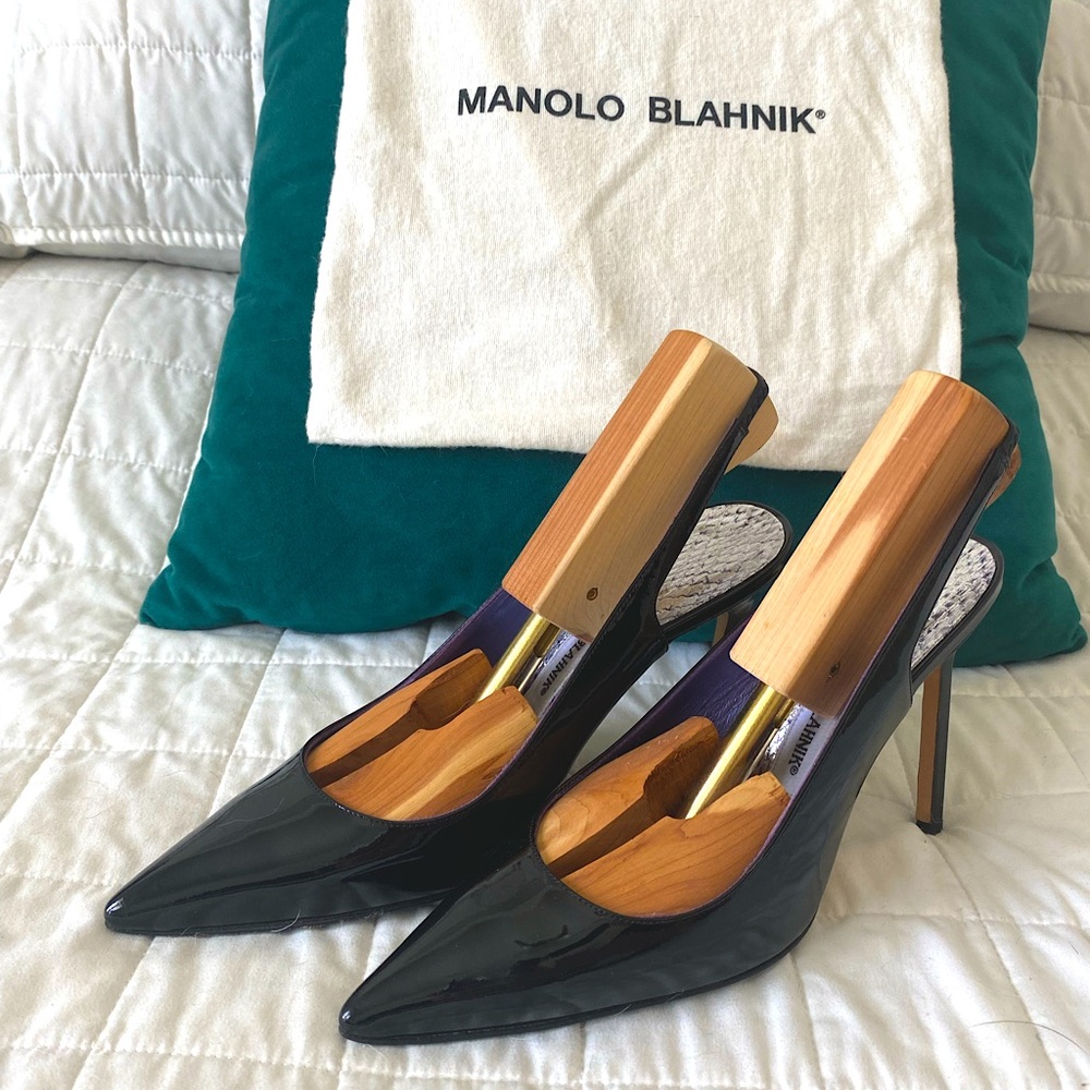 Manolo Blahnik Slingback Pumps in Black Patent